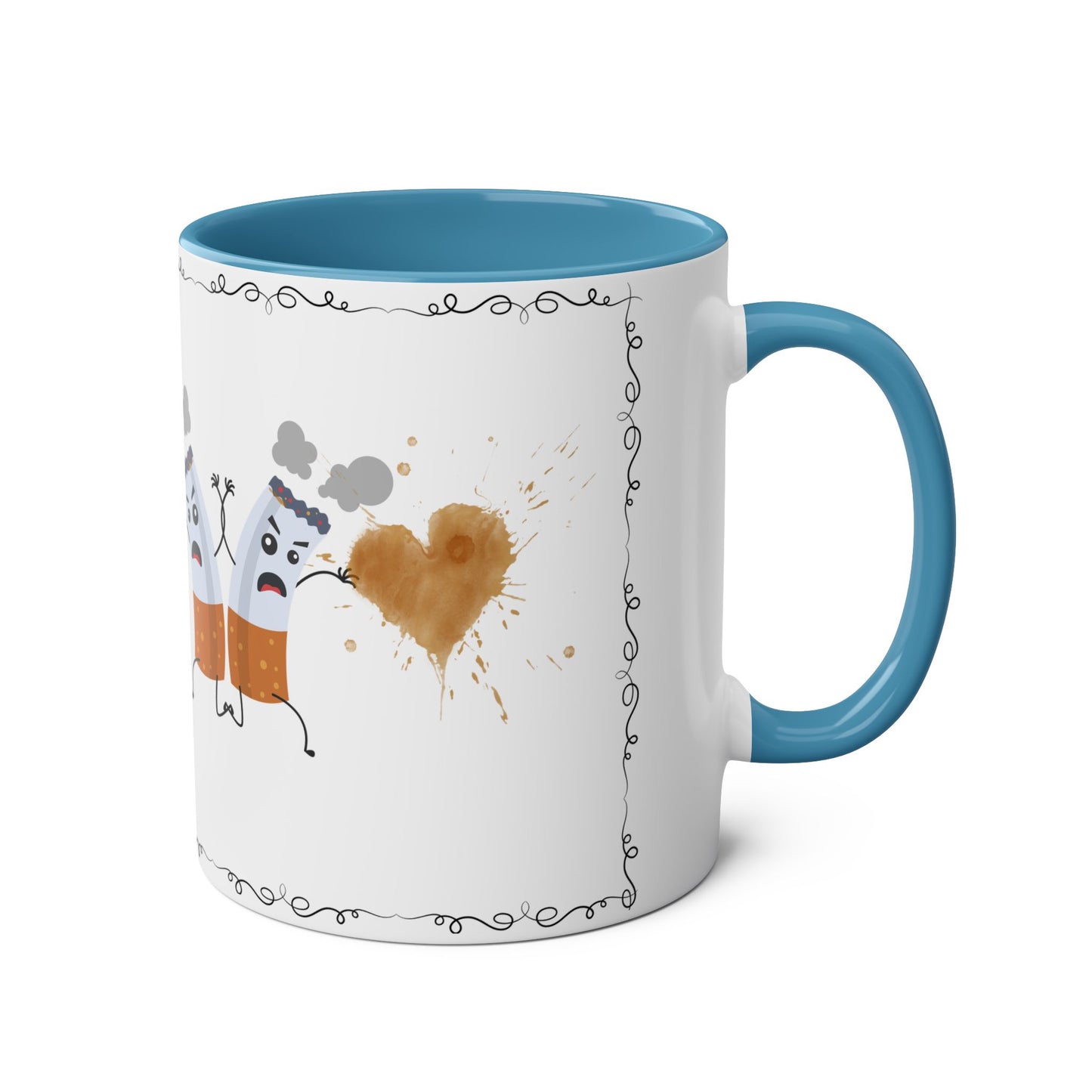 Cute Two-Tone Coffee Mug with Funny Coffee Characters - 11oz Heart Design for Coffee Lovers