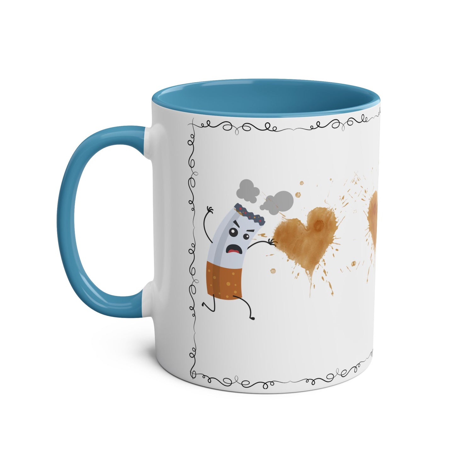 Cute Two-Tone Coffee Mug with Funny Coffee Characters - 11oz Heart Design for Coffee Lovers