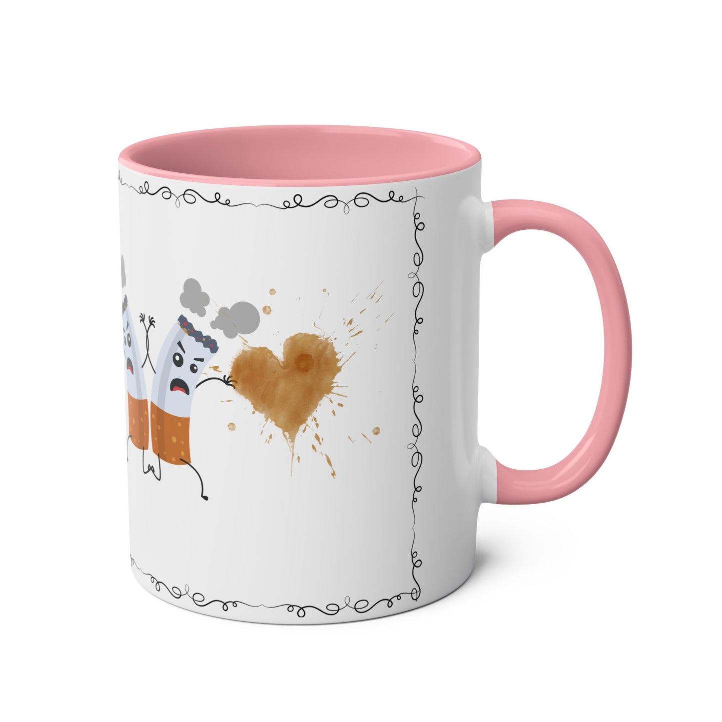 Cute Two-Tone Coffee Mug with Funny Coffee Characters - 11oz Heart Design for Coffee Lovers