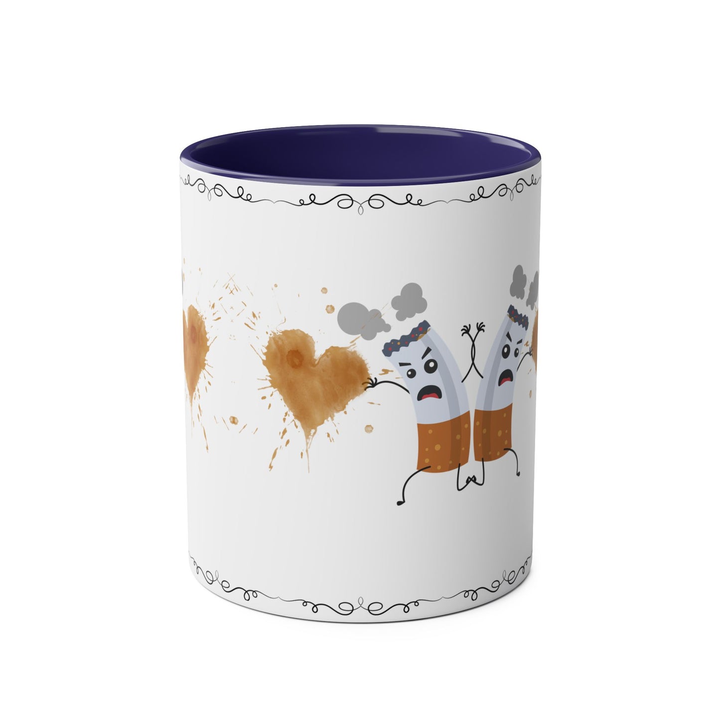 Cute Two-Tone Coffee Mug with Funny Coffee Characters - 11oz Heart Design for Coffee Lovers