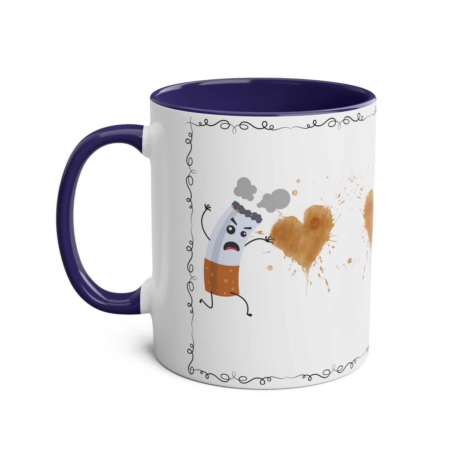 Cute Two-Tone Coffee Mug with Funny Coffee Characters - 11oz Heart Design for Coffee Lovers