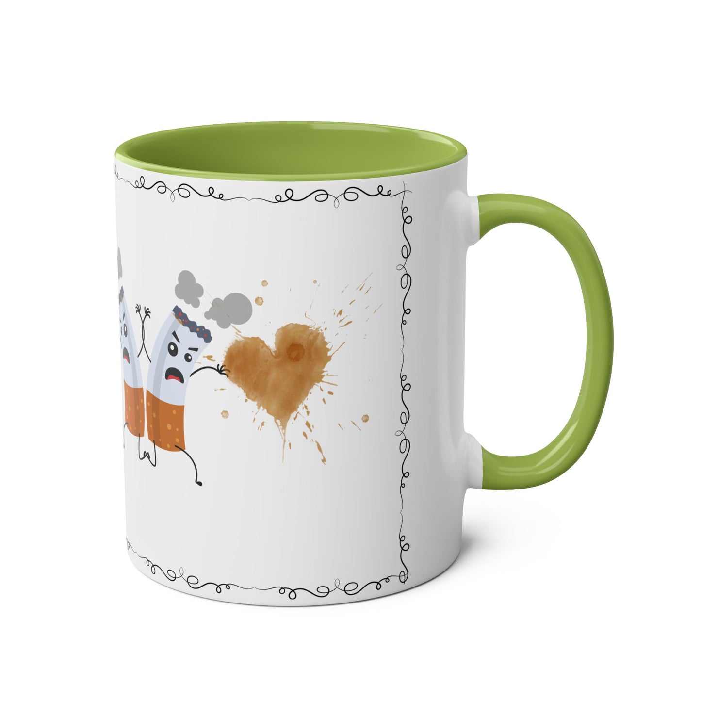 Cute Two-Tone Coffee Mug with Funny Coffee Characters - 11oz Heart Design for Coffee Lovers