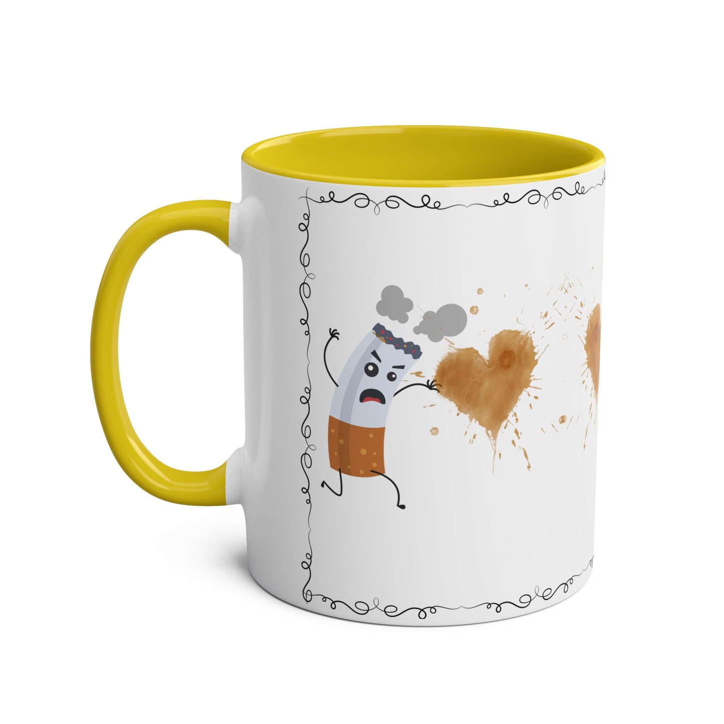 Cute Two-Tone Coffee Mug with Funny Coffee Characters - 11oz Heart Design for Coffee Lovers