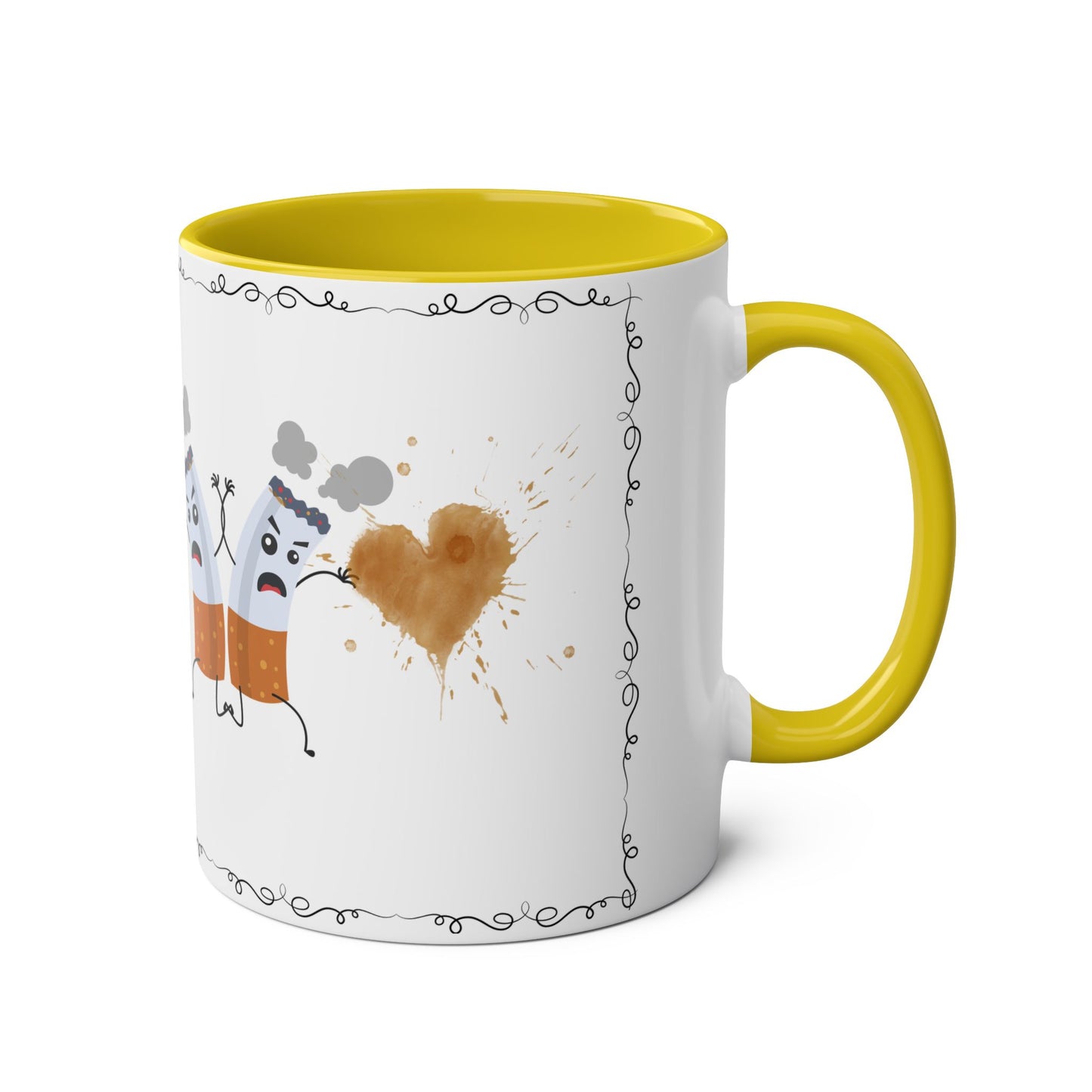 Cute Two-Tone Coffee Mug with Funny Coffee Characters - 11oz Heart Design for Coffee Lovers