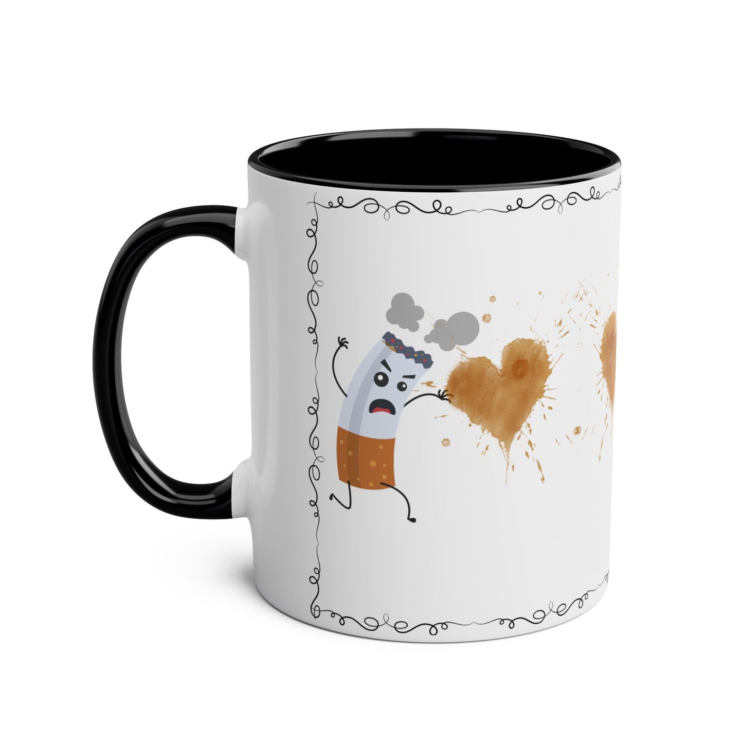 Cute Two-Tone Coffee Mug with Funny Coffee Characters - 11oz Heart Design for Coffee Lovers