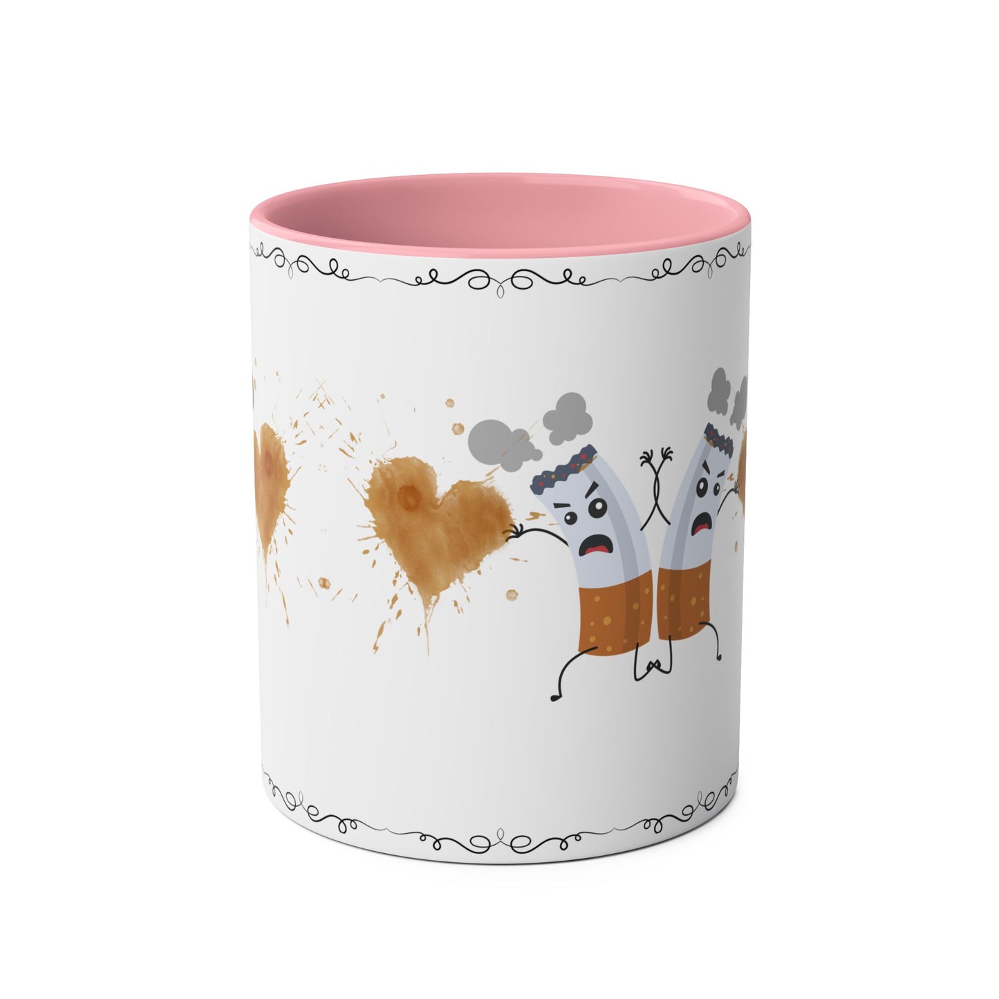 Cute Two-Tone Coffee Mug with Funny Coffee Characters - 11oz Heart Design for Coffee Lovers