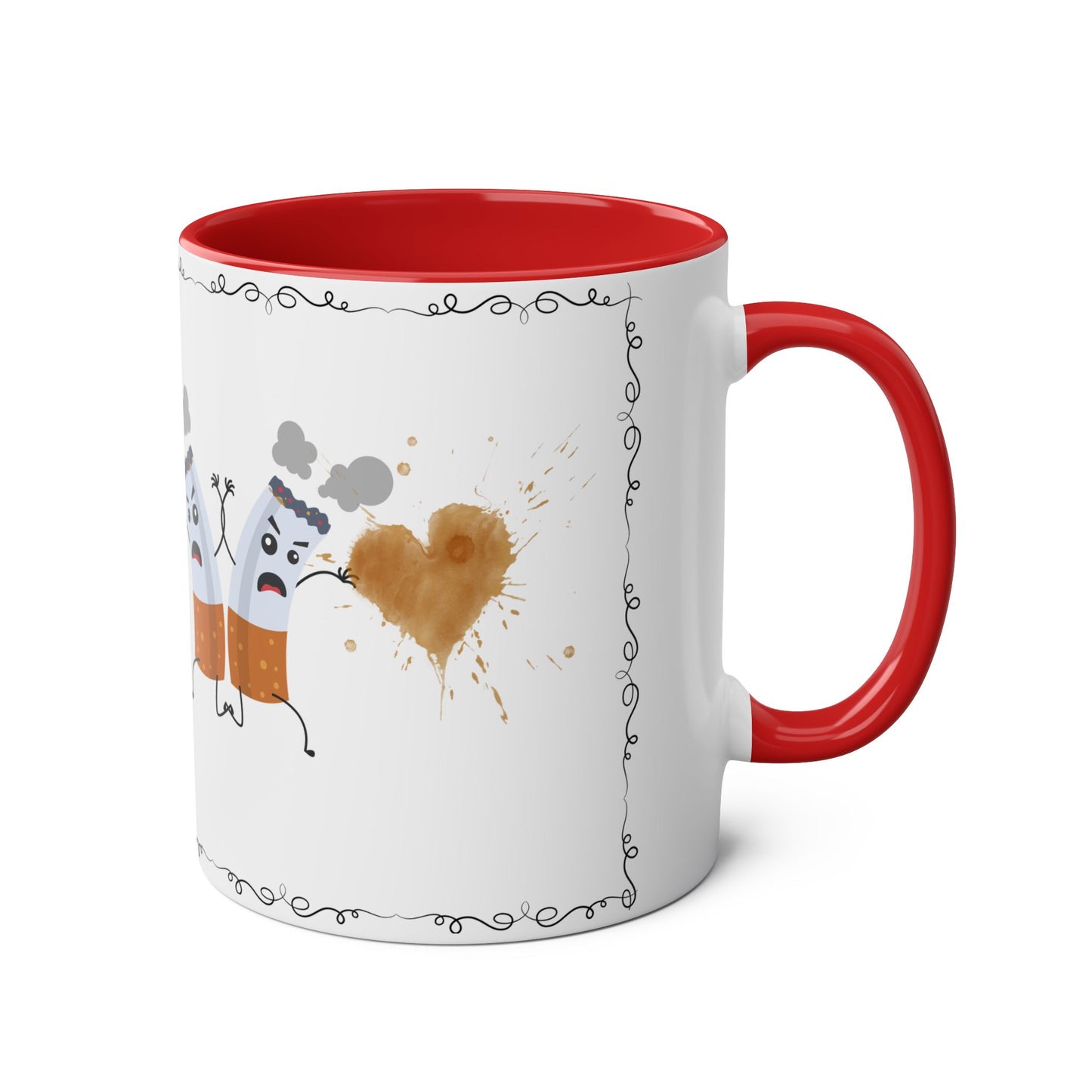 Cute Two-Tone Coffee Mug with Funny Coffee Characters - 11oz Heart Design for Coffee Lovers