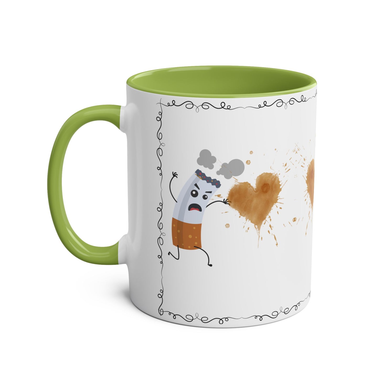 Cute Two-Tone Coffee Mug with Funny Coffee Characters - 11oz Heart Design for Coffee Lovers