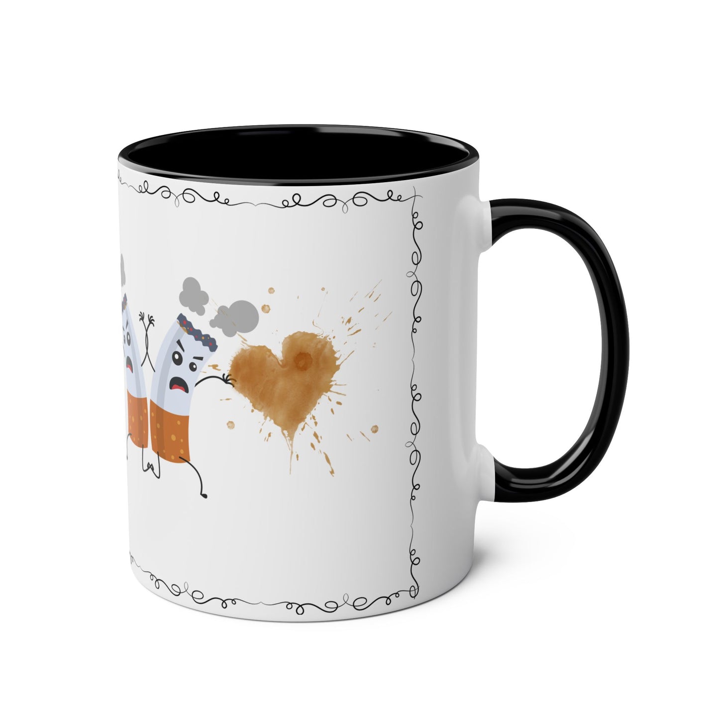 Cute Two-Tone Coffee Mug with Funny Coffee Characters - 11oz Heart Design for Coffee Lovers