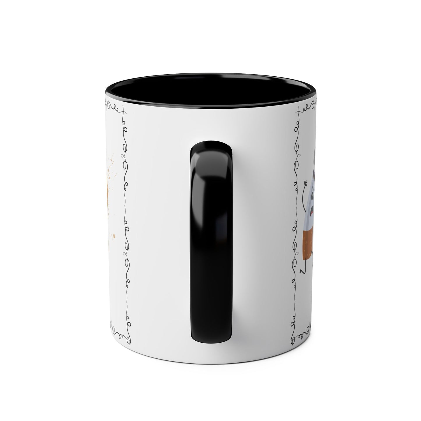 Cute Two-Tone Coffee Mug with Funny Coffee Characters - 11oz Heart Design for Coffee Lovers