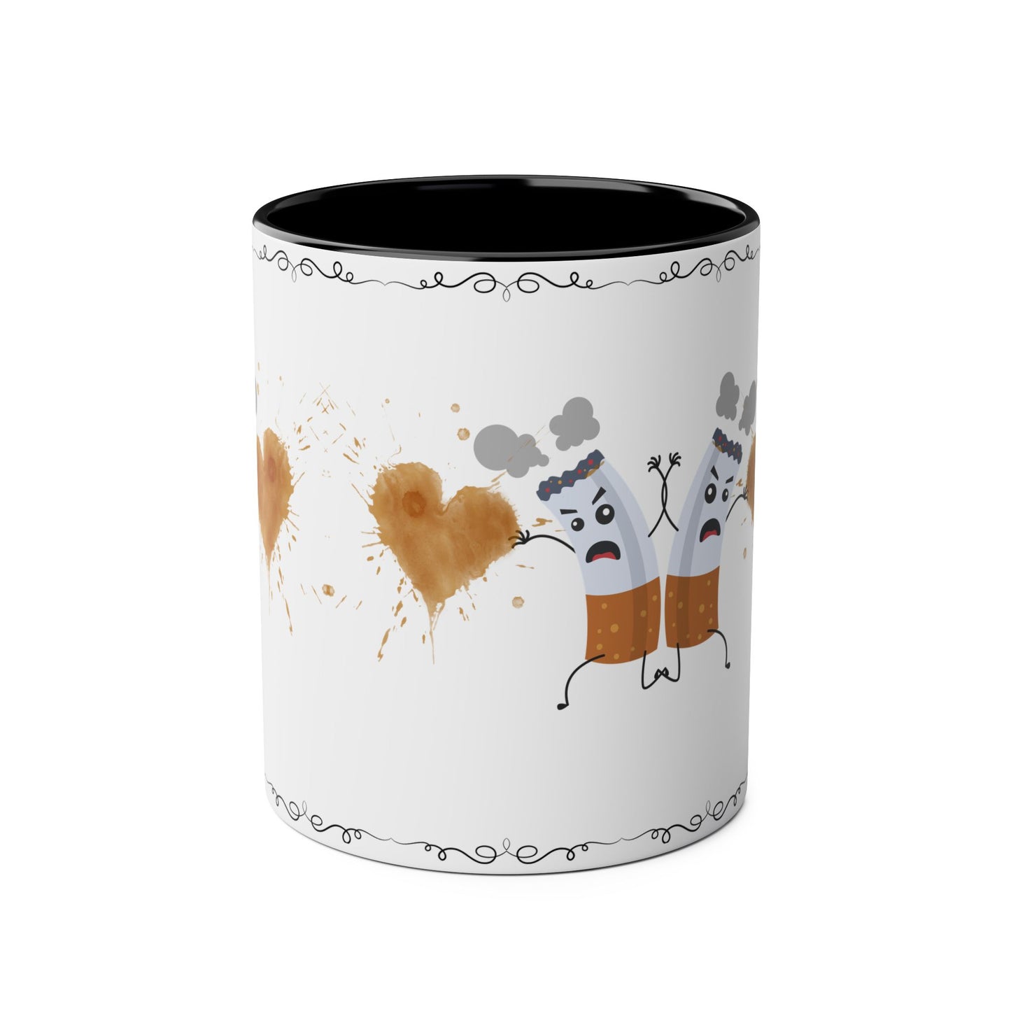 Cute Two-Tone Coffee Mug with Funny Coffee Characters - 11oz Heart Design for Coffee Lovers