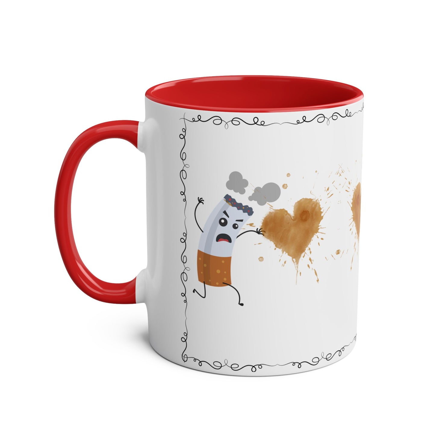 Cute Two-Tone Coffee Mug with Funny Coffee Characters - 11oz Heart Design for Coffee Lovers