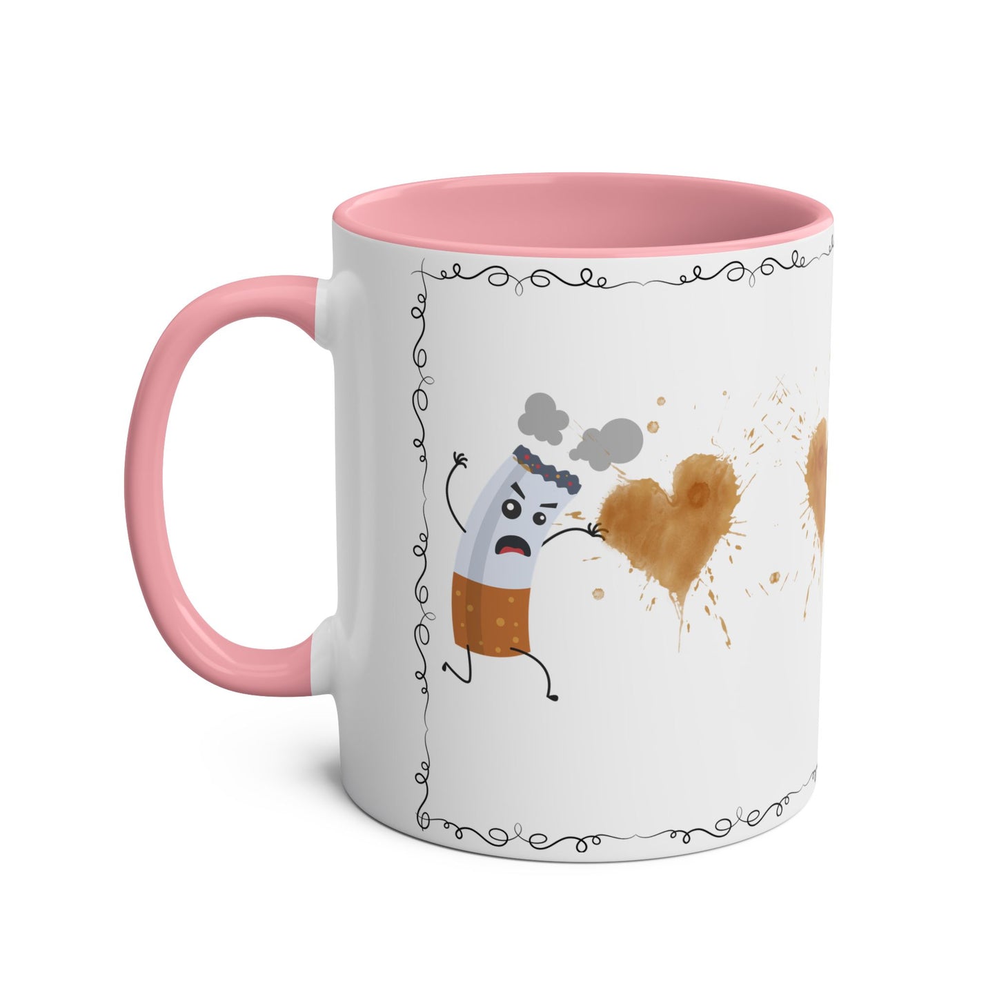 Cute Two-Tone Coffee Mug with Funny Coffee Characters - 11oz Heart Design for Coffee Lovers